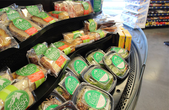 A variety of fresh sandwiches and salads available.